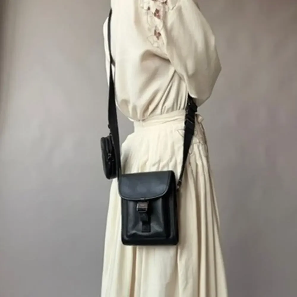 Vintage Coach Charter North/South Crossbody Bag w/ Matching Pouch - Black